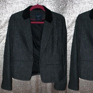 American Eagle Shimmery-Knit Velvet-Collar Blazer